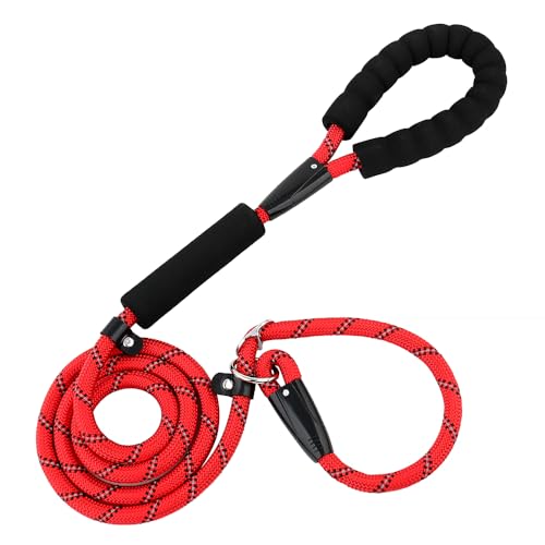 4UPSTER Hundeleine, strapazierfähig, lange Hundeleine für Welpen, kleine, mittelgroße und große Hunde (rotes Seil – Griff und Halsband, 1,8 m) von 4UPSTER