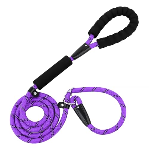 4UPSTER Hundeleine, strapazierfähig, lange Hundeleine für Welpen, kleine, mittelgroße und große Hunde (violettes Seil – Griff und Halsband, 1,8 m) von 4UPSTER