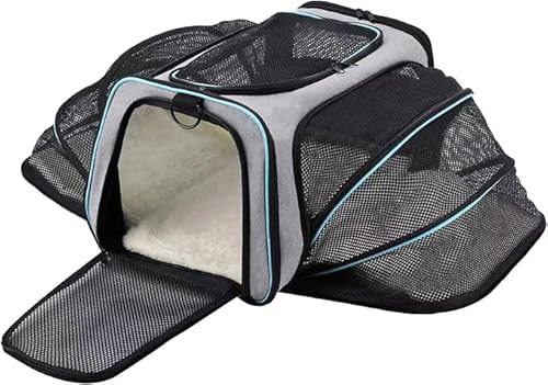 Haustier-Tragetasche, von Fluggesellschaften zugelassen, erweiterbar, große weiche Seiten, kleine Hunde mit herausnehmbarem Fleece-Pad für Katzen, Welpen und Tiere, Blau, 45,7 x 27,9 x 27,9 cm (L x B von 5-Star