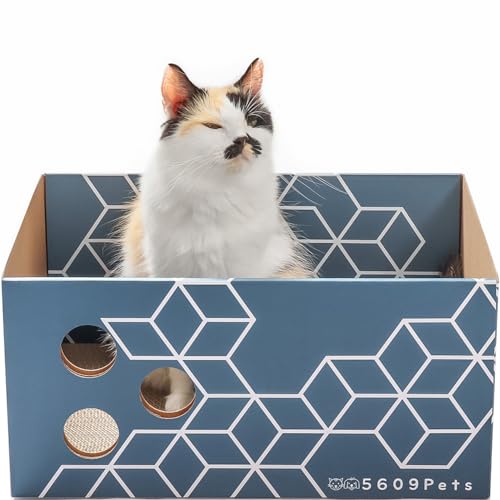 5609PETS Katzenkratzbox aus Karton mit nachfüllbarer doppelseitiger Kratzunterlage für Indoor-Katzen von 5609PETS