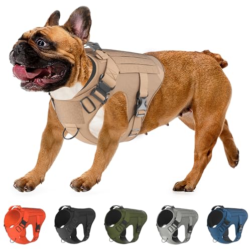 Hundegeschirr-Set inkl. taktischer Leine und taktischer Tasche, MOLLE-Weste mit Griff, kein Ziehen an der Vorderleine, Haken und Hundeflicken, Brustumfang: 55.9 - 68.6 cm), Erdnussbraun von 561PRODUCTS