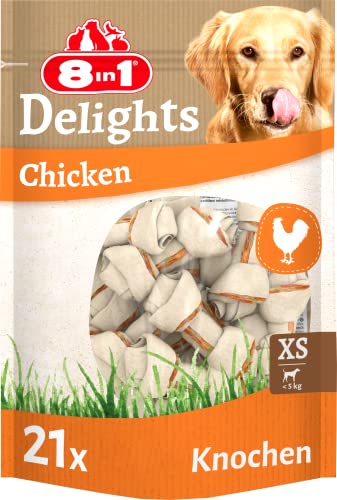 8in1 Delights Chicken Knochen XS - gesunde Kauknochen für mini Hunde, hochwertiges Hähnchenfleisch eingewickelt in Rinderhaut, 21 Stück von 8in1