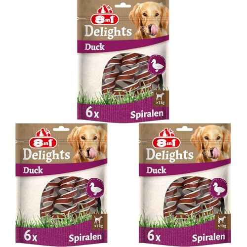 8in1 Delights Duck Kau-Spiralen - gesunder Kausnack für Hunde, hochwertiges Entenfleisch eingewickelt in Rinderhaut, 6 Stück (Packung mit 3) von 8in1