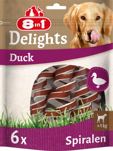 8in1 Delights Duck Kau-Spiralen - gesunder Kausnack für Hunde, hochwertiges Entenfleisch eingewickelt in Rinderhaut, 6 Stück von 8in1