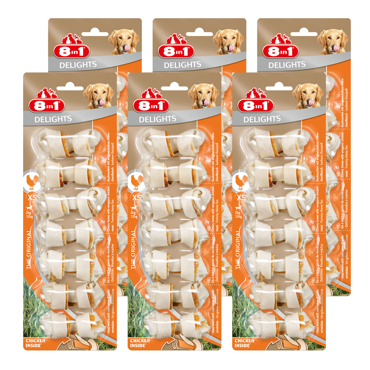 8in1 Delights Hundesnack Kauknochen Chicken/Huhn Größe XS bis L XS 6x7 Stück von 8in1