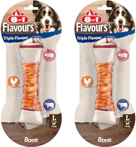 8in1 Triple Flavour Knochen L - leckerer Hundeknochen mit Hähnchenfilet, Schweine- und Rinderhaut, 1 Stück (Packung mit 2) von 8in1