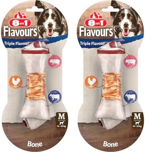 8in1 Triple Flavour Knochen M - leckerer Hundeknochen mit Hähnchenfilet, Schweine- und Rinderhaut, 1 Stück (Packung mit 2) von 8in1