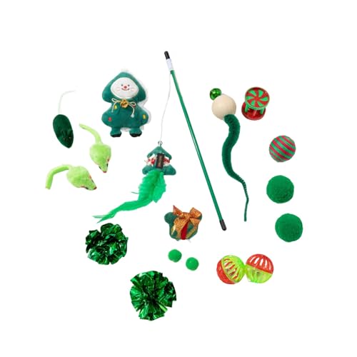 95sCloud-1 Katzen Katzenspielzeug Geschenk Tasche Kätzchen Set mit Katzentunnel, Bälle, Federspielzeug, Plüschspielzeug, Spielzeugmäuse Katzen für Kitty Katzen (Green, 35x14.5cm) von 95sCloud-1