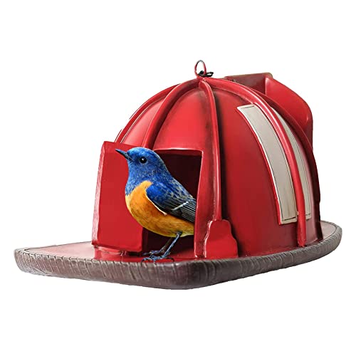 3 Stück Feuerwehrhut Vogelhaus – Rote Feuerwehrmannhelme – Feuerhut Vogelhaus, dekoratives Vogelhaus für Hof und Garten Dekoration – hängbares Neuheit Vogelhaus für Outdoor Terrasse A/a von A/A