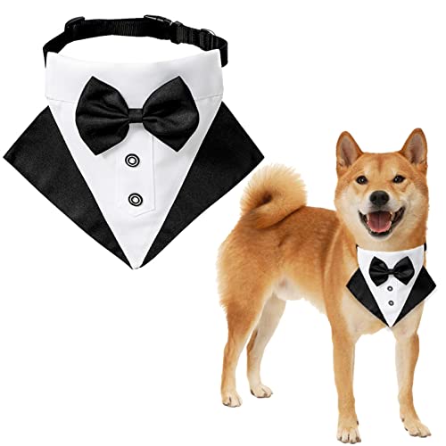 A/R Hunde-Smoking für die Hochzeit,Formelles verstellbares Hundehalsband mit Fliege | Verstellbares Hunde-Smoking-Hochzeitsbandana-Halsband für kleine, mittlere und große Hunde von A/R