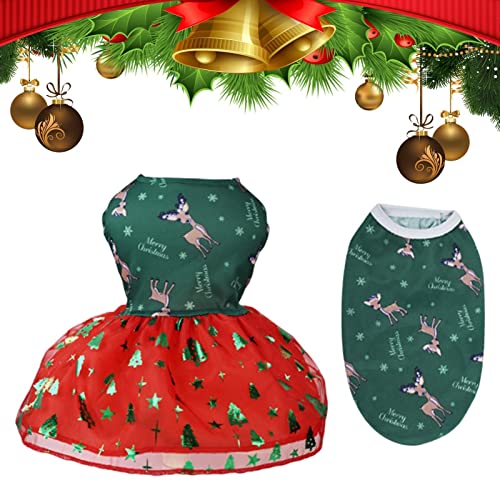 A/R Hundeweihnachtskleidung | Fashion Dogs Rock und Weste - Elch Weihnachtsbaum Schneeflocken Bedruckte Welpenweste Hunderock Hundeweste Für Weiches Outfit Hundebekleidungsset von A/R