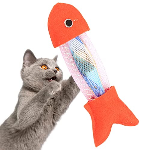 A/R Interaktives Katzenspielzeug für Hauskatzen | Katzenspielzeug Springender Cartoon-Fisch - Tuch Fischschlauch Federkätzchen Spielzeug für Innenkatzen Weihnachtskatzenspielzeug von A/R