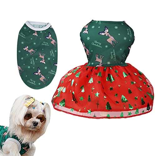 A/R Weihnachtshundekleid - Niedlicher Hund Rock und Weste Set - Elch-Weihnachtsbaum-Schneeflocken-Hundefeiertagskleid-leichtes Hündchen-Kostü -Welpen-Kleidung-Haustier-Bekleidung von A/R