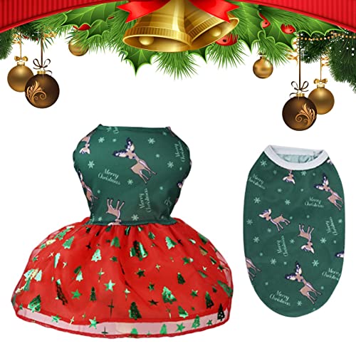 A/R Weihnachtshundekleid - Niedlicher Hund Rock und Weste Set | Elch-Weihnachtsbaum-Schneeflocken-Hundefeiertagskleid-leichtes Hündchen-Kostüm-Welpen-Kleidung-Haustier-Bekleidung von A/R