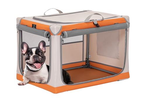 A 4 Pet Hundebox faltbar kleine Hunde Transportbox Hund Soft tragebar leicht zu verstauen mit montiertem Aluminium Rahmen, einstellbare Kompatibilität (S, Orange+Beige) von A 4 Pet