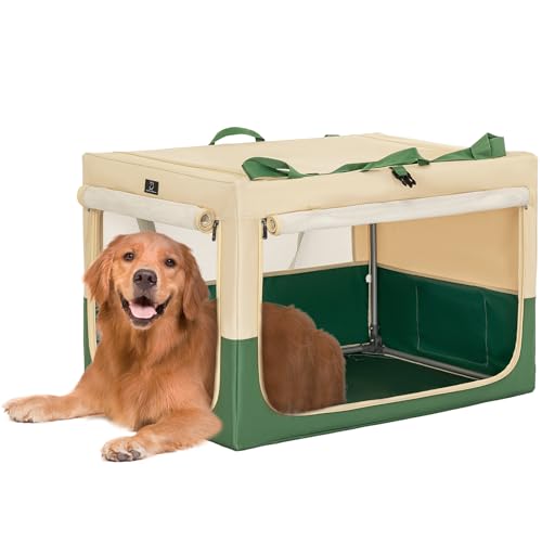 A 4 Pet Hundebox faltbar für große Hunde, Leichte Hundetransportbox Auto einstellbare Kompatibilität, tragbare Kennel Hund mit integriertem Aluminium Rahmen (L, Grün) von A 4 Pet