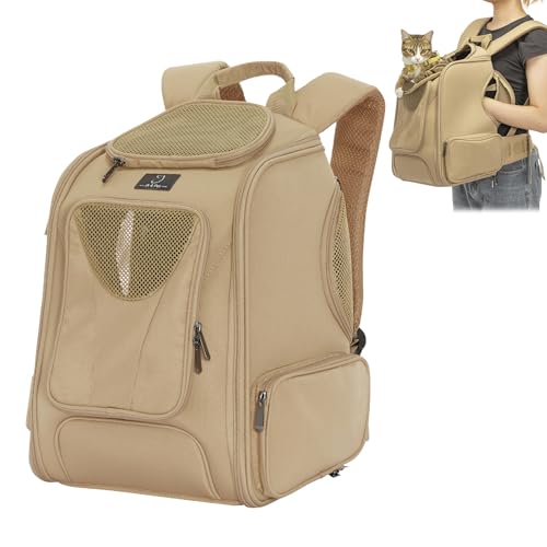 A 4 Pet Katzenrucksack Atmungsaktive Katzentasche Leichte Hundetasche für Unterwegs Backpack für Katzen & Kleine Hunde Druckreduzierender Bund, für Reise, Hiking Khaki/S von A 4 Pet