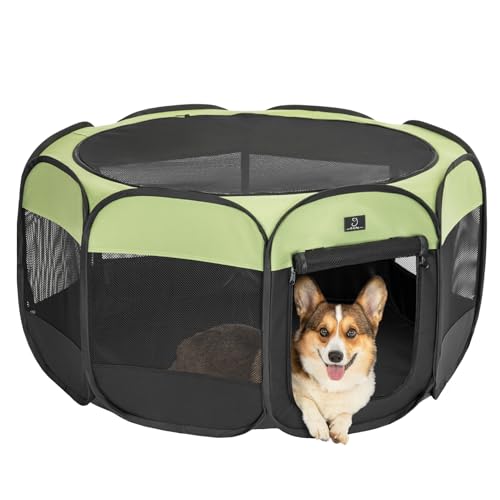 A 4 Pet Hunde-Laufstall für mittelgroße Hunde, Laufstall mit abnehmbarem Oberteil, wasserdichte Unterseite, zusammenklappbarer Hundegehege Indoor/Outdoor, mit Schale, Schwarz und Grün von A 4 Pet