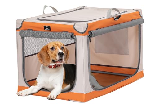 A 4 Pet Hundebox faltbar mittlere Hunde Auto Transportbox Hund Soft tragebar Hundebox für zuhause, leicht zu verstauen mit montiertem Aluminium Rahmen, einstellbare Kompatibilität (M, Orange+Beige) von A 4 Pet