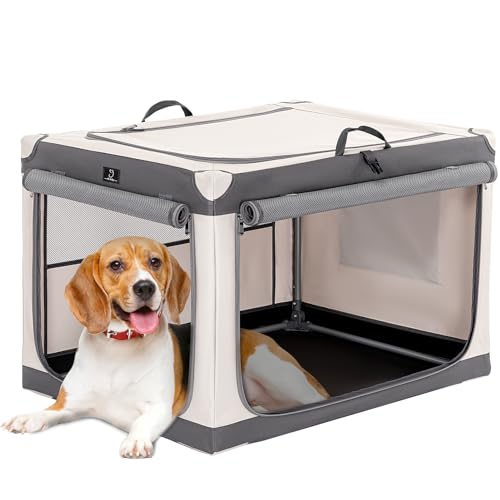 A 4 Pet Hundebox faltbar mittlere Hunde, Hundebox für Zuhause Soft tragebar Hundetransportbox Auto leicht zu verstauen mit montiertem Aluminium Rahmen, einstellbare Kompatibilität (M, Grau) von A 4 Pet