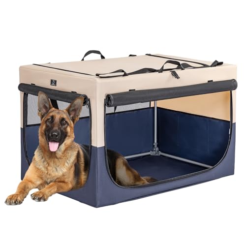 A 4 Pet Hundebox faltbar für große Hunde, Leichte Hundetransportbox Auto einstellbare Kompatibilität, tragbare Kennel Hund mit integriertem Aluminium Rahmen (XL, Blau) von A 4 Pet