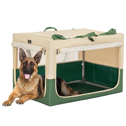 A 4 Pet Hundebox faltbar für große Hunde, Hundebox für zuhause Auto Hundetransportbox einstellbare Kompatibilität, tragbare Kennel Hund mit integriertem Aluminium Rahmen (XL, Grün) von A 4 Pet