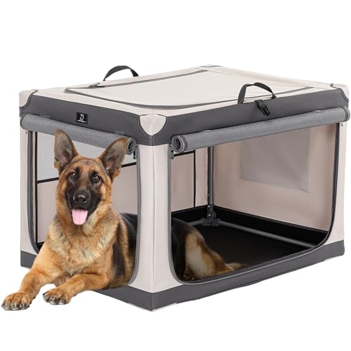 A 4 Pet Hundebox faltbar große Hunde Auto Transportbox Hund soft tragebar Hundebox für zuhause, leicht zu verstauen mit montiertem Aluminium Rahmen, einstellbare Kompatibilität (XL, Grau) von A 4 Pet