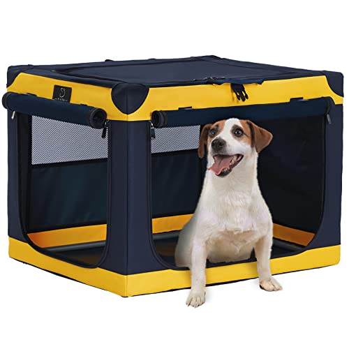 A 4 Pet Hundebox faltbar kleine Hunde Auto Transportbox Hund Soft tragebar Hundebox für zuhause, leicht zu verstauen mit montiertem Aluminium Rahmen, einstellbare Kompatibilität (S, Gelb) von A 4 Pet