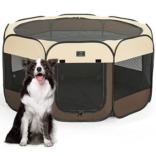 A 4 Pet Welpenauslauf Welpenlaufstall faltbar Hunde Katzen Tierlaufstall Hund für Wohnung drinnen mit Reisverschluss Oben Pop-Up Design Indoor & Outdoor mit Klappbarem Napf, M von A 4 Pet