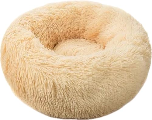 A More Konvenient Pet Product AMK Rundes weiches Plüsch-Donut-Hundebett, maschinenwaschbar, warm und therapetisch, Aprikosenbeige, Größe L, 120 cm von A More Konvenient Pet Product AMK