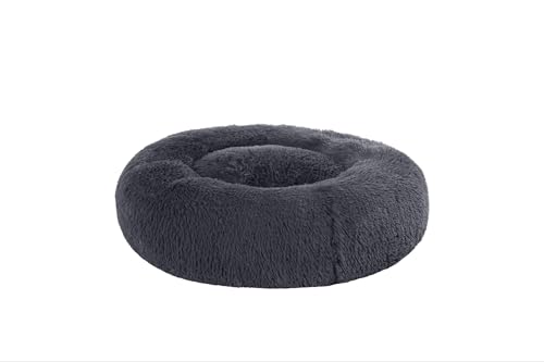 A More Konvenient Pet Product AMK Rundes weiches Plüsch-Hundebett in Donut-Form, maschinenwaschbar, warm und therapetisch (dunkelrauchgrau, Größe M, 90 cm) von A More Konvenient Pet Product AMK