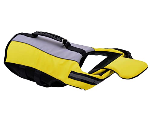 Pet Hundeschwimmweste Hunde Schwimmwest Badeanzug Dog Life Jacket Verstellbare Hundeschwimmweste mit Airbag Griff Reflexstreifen (M, Gelb) von A-QMZL