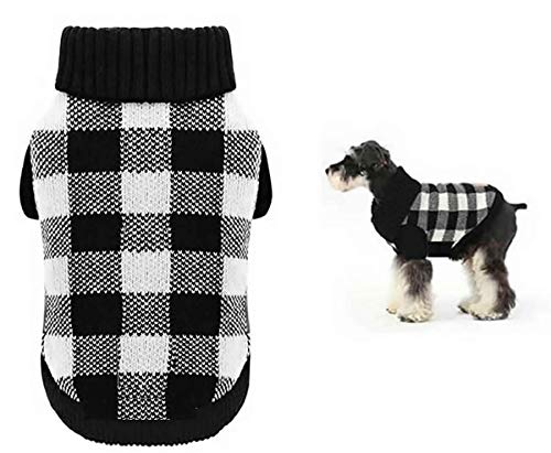 A&L Hundepullover mit Rollkragen, gestrickt, Größe M, Weiß / Schwarz von A&L