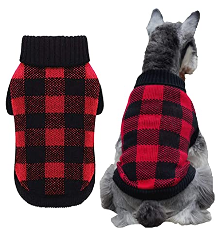 A&L Roter Hundepullover mit britischem Karomuster, gestrickt, weihnachtlich, festlich, Rollkragenpullover für kleine Hunde, Größe S 30,5 cm Rückenlänge von A&L