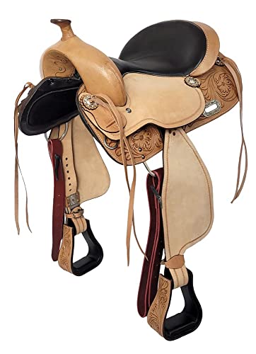 A&M Reitsport Baumloser Westernsattel Arikara aus Büffelleder mit Klettkissen, wechselbares Kopfeisen, Größe:16 Zoll von A&M Reitsport