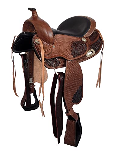 A&M Reitsport Baumloser Westernsattel Zuni braun aus Büffelleder, wechselbares Kopfeisen, Größe:16 Zoll von A&M Reitsport