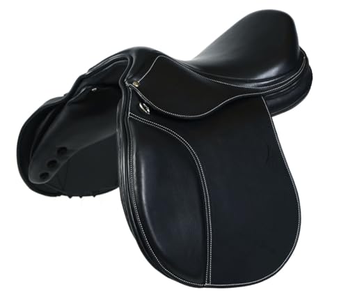 A&M Reitsport Springsattel Chelsea aus Leder, wechselbares Kopfeisen, Polyflex Baum, Schwarz, Größe:16.5 Zoll von A&M Reitsport