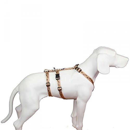 A. Hoffmann GmbH NoExit Hundegeschirr® - ausbruchssicher, Panikgeschirr, beige mit braunen Pfötchen, Bauchumfang 35-50 cm, 15 mm Bandbreite von A. Hoffmann GmbH