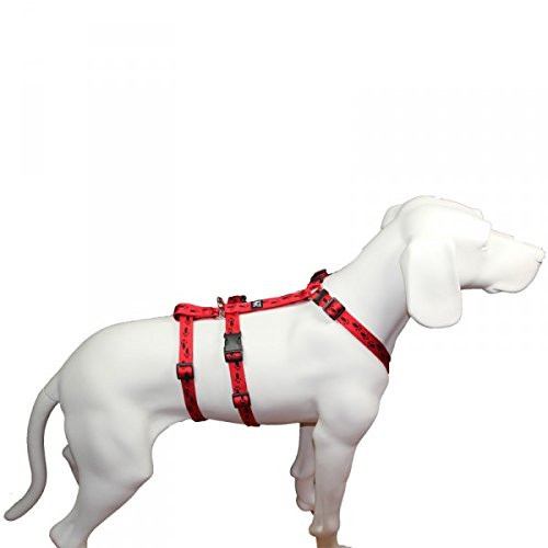 A. Hoffmann GmbH NoExit Hundegeschirr® - ausbruchssicher, Panikgeschirr, rot mit schwarzen Pfötchen, Bauchumfang 55-75 cm, 20 mm Bandbreite von A. Hoffmann GmbH