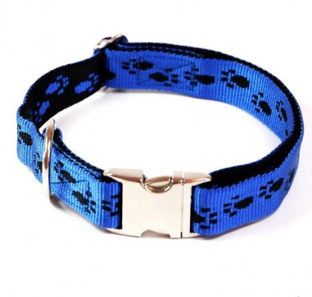 Hundehalsband, Alu-Max®, Soft Nylon, Blau, Schwarze Pfötchen, 30-50cm, 20mm, mit Zugentlastung von A. Hoffmann GmbH