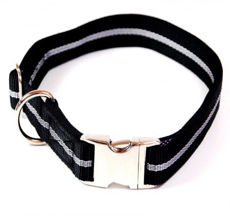 Hundehalsband, Alu-Max®, Soft Nylon, Schwarz mit Streifen, 30-50cm, 20mm, mit Zugentlastung von A. Hoffmann GmbH