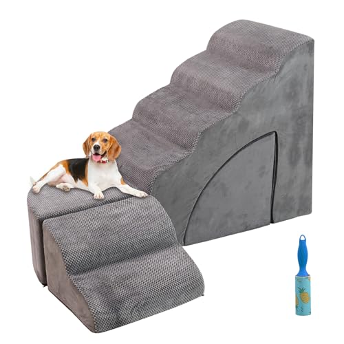 Hundetreppe für kleine Hunde, 76,2 cm hohe Hundetreppe für Hochbett, 6 Etagen Schaumstoff-Hunderampe für Bett, rutschfeste Haustiertreppe für alte Hunde/Katzen von A.FATI