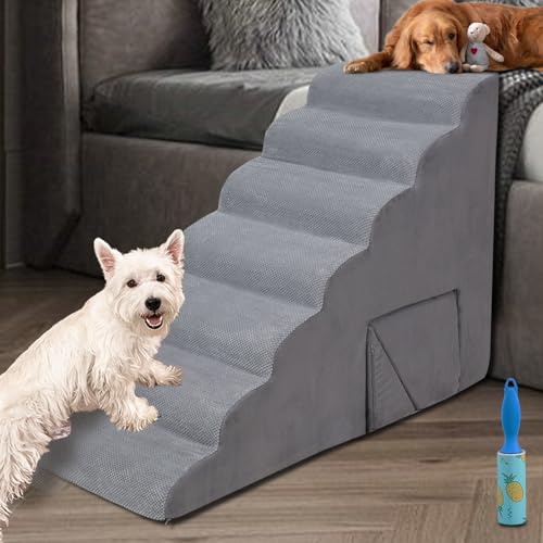 Hundetreppe für kleine Hunde, 83,8 cm Schaumstoff-Hundetreppe für hohe Betten, rutschfeste 6 Stufen Haustiertreppe für kleine Hunde und ältere Haustiere von A.FATI