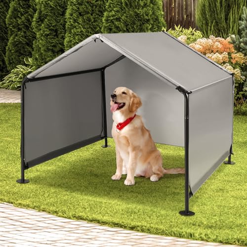 A.FATI Hundehütte Outdoor für Kleine bis Mittlere Hunde, 75x65x65 cm, Wasserdicht Hundezelt mit Rückwand, Hundeliege mit Dach für Kleintiere, Hühner, Katzen, Welpen, Farbe in Grau von A.FATI