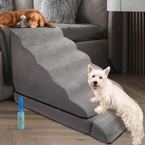 Hundetreppe für hohe Betten, Haustiertreppe Treppe für Hochbetten 66.0-76.2 cm rutschfeste 6 Stufen Hunderampen für Welpen, alte Haustiere und Kleintiere von A.FATI