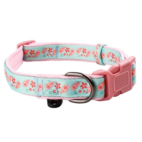 A4DOG Hundehalsband mit Blumenmuster, niedliches Hundehalsband, Mädchen-Hundehalsband, Blumendruck, Nylon-Hundehalsband, weibliche Hundehalsbänder für große, mittelgroße und kleine Hunde, Hellblau mit von A4DOG