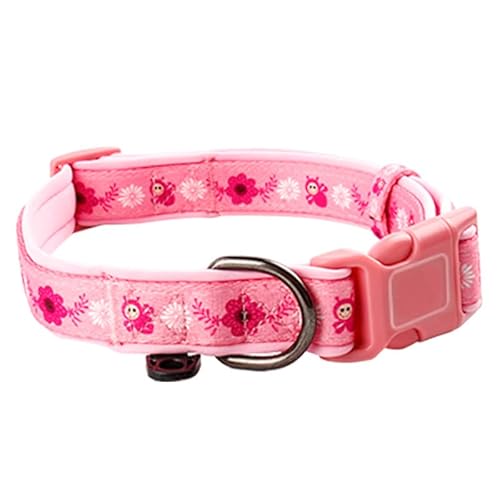 A4DOG Hundehalsband mit Blumenmuster, niedliches Hundehalsband, Mädchen-Hundehalsband, Blumendruck, Nylon-Hundehalsband, weibliche Hundehalsbänder für große, mittelgroße und kleine Hunde, rosa von A4DOG