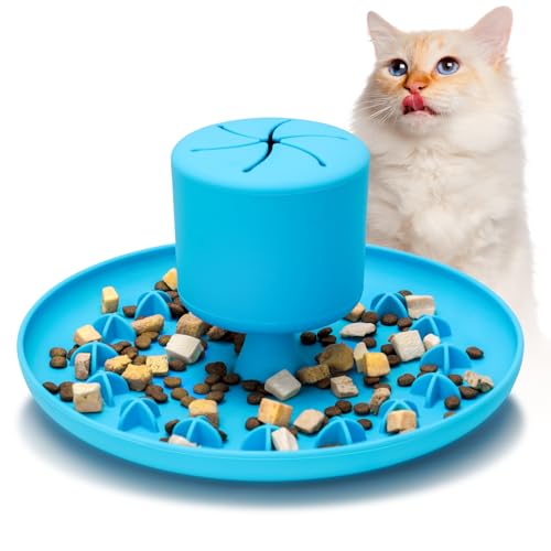 Langsamer Futternapf für Katzen, 2-in-1, langsamer Futternapf, Saugnapf, Katzen-Leckerli-Spender und Leckschüssel-Kombination, Silikon-Katzen-Futternäpfe, spülmaschinenfest, interaktiver Futterspender von AAA AMUSANG