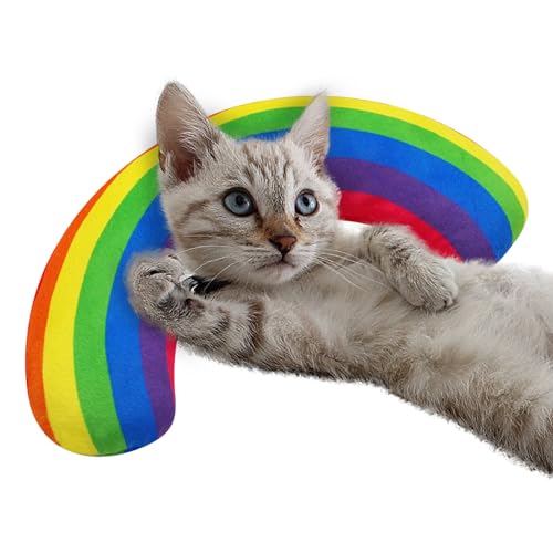 AAKOMA Beruhigungskissen für Katzen, niedliches Regenbogen-Kissen, flauschiges Katzenbett, gefüllt, Halswirbelschutz, Schlafen, verbessert, beruhigendes Spielzeug, waschbar für Haustiere von AAKOMA