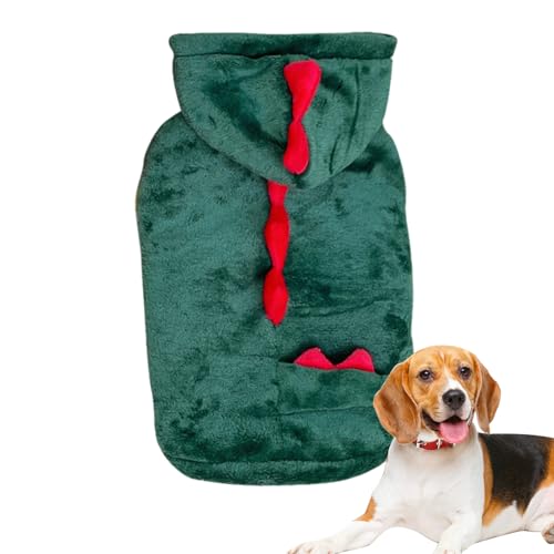 AALLYN Dino-Hunde-Kapuzenpullover, Hunde-Dinosaurier-Design-Kostüm - Katze Hund Dinosaurier Hoodies,Weicher und atmungsaktiver Haustier-Dinosaurier-Cosplay-grüner Welpen-Kapuzenmantel für kleine Hunde von AALLYN